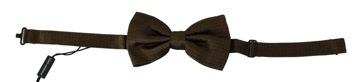 Dolce & Gabbana Braun Polka Dots Seide Einstellbare Hals Papillon Männer Fliege