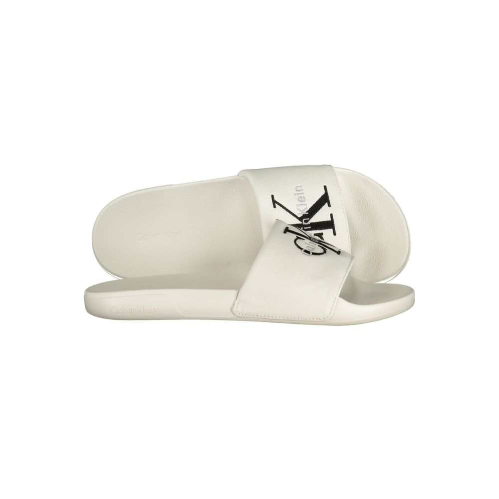 Calvin Klein weiße Herren-Slipper aus Polyurethan mit Logo-Stickerei und elegantem Design