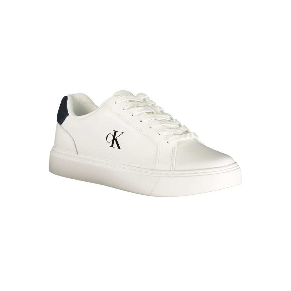 Weißer Calvin Klein Bianco Poliuretano Uomo Sneaker mit blauen Akzenten und CK-Logo