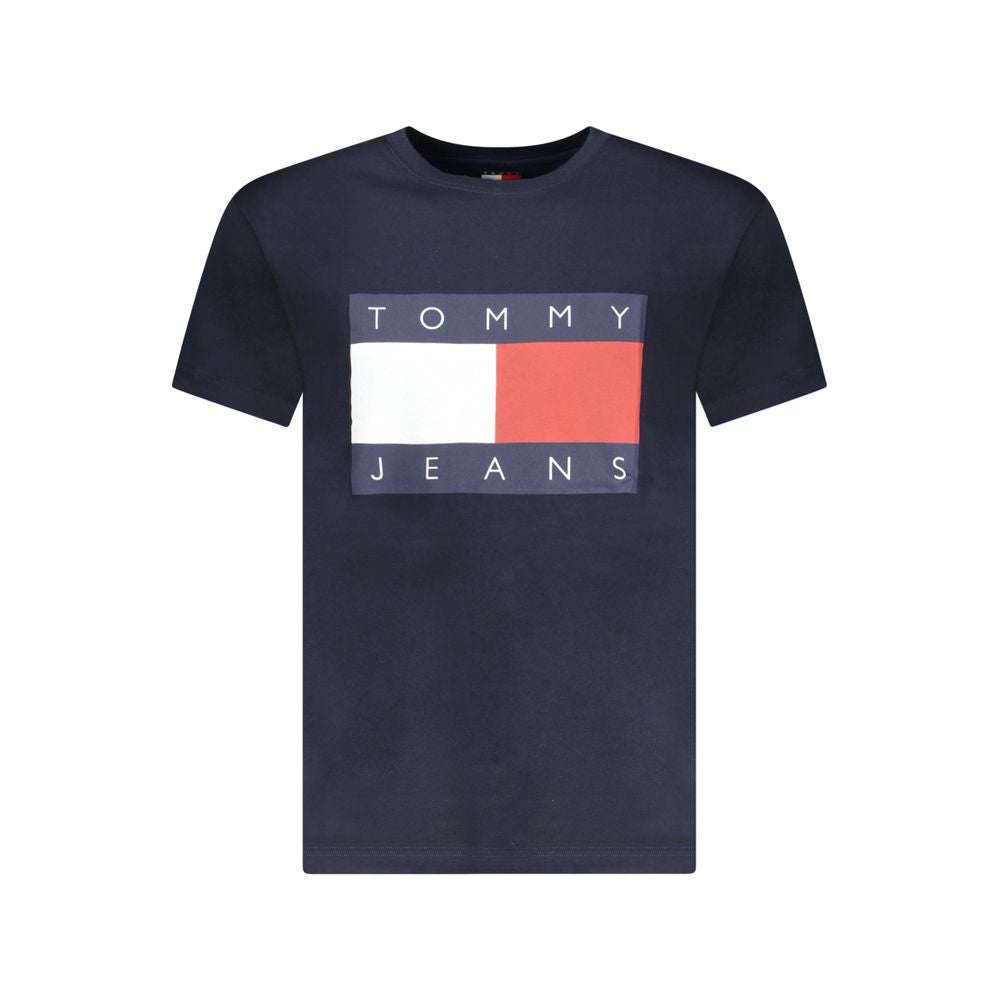 Tommy Hilfiger blaues Baumwoll-T-Shirt für Herren mit Rundhalsausschnitt und Logo-Print