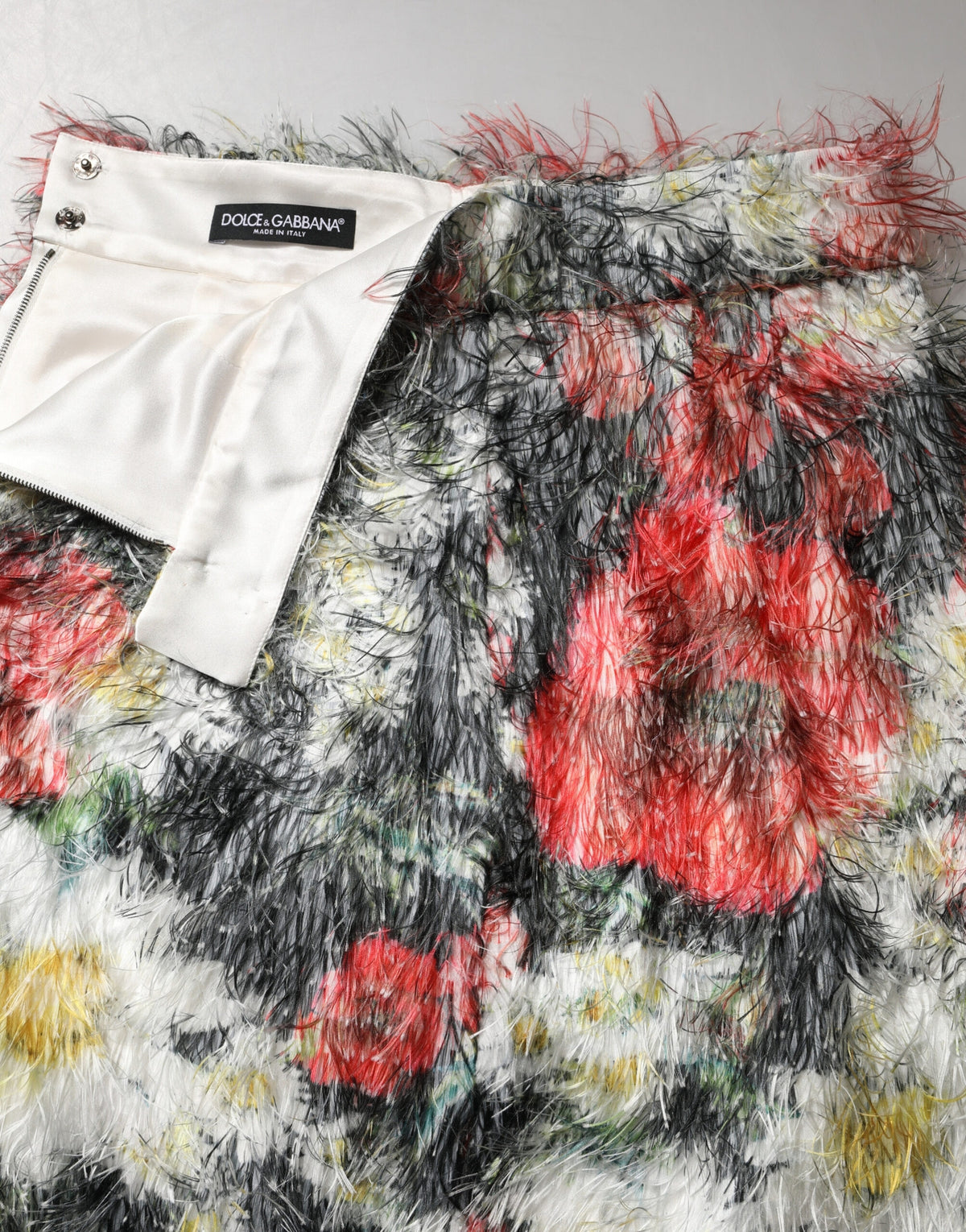 Dolce & Gabbana Multicolor Floral Faux Fur Pencil Skirt