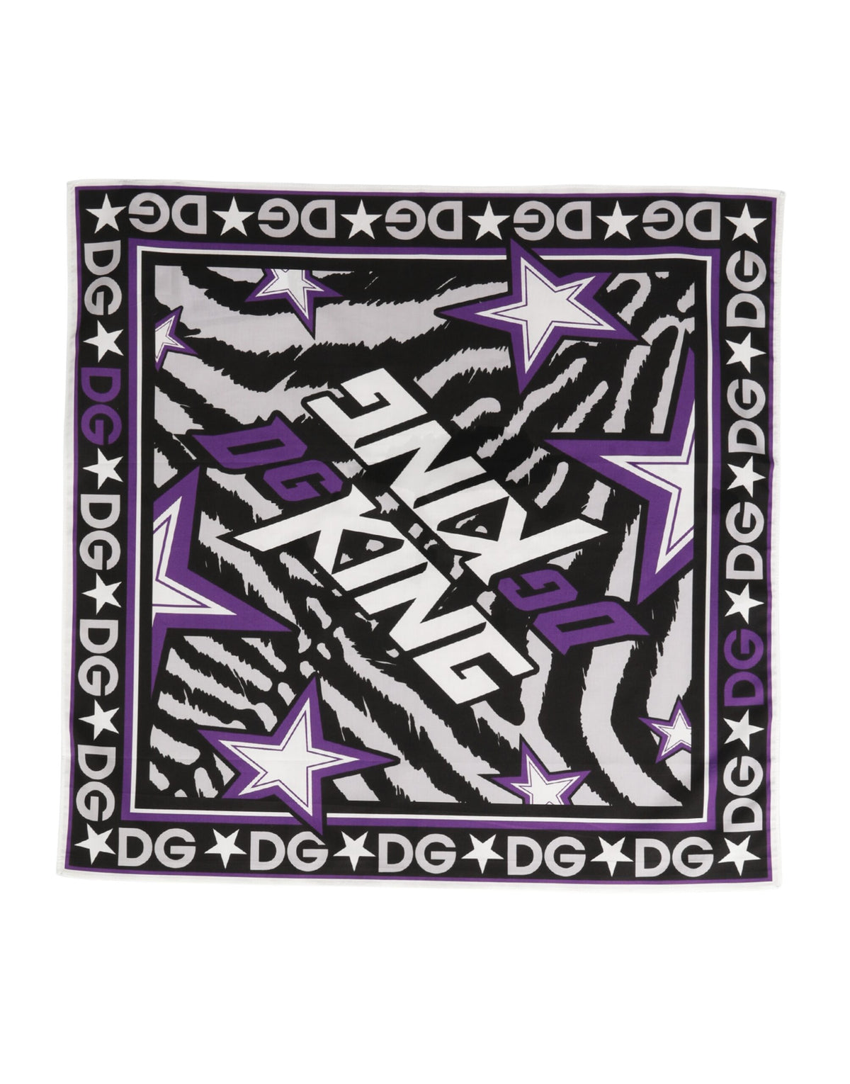 Dolce & Gabbana Schwarzer Lila DG King Baumwoll-Foulard Schal 51cm x 49,5cm