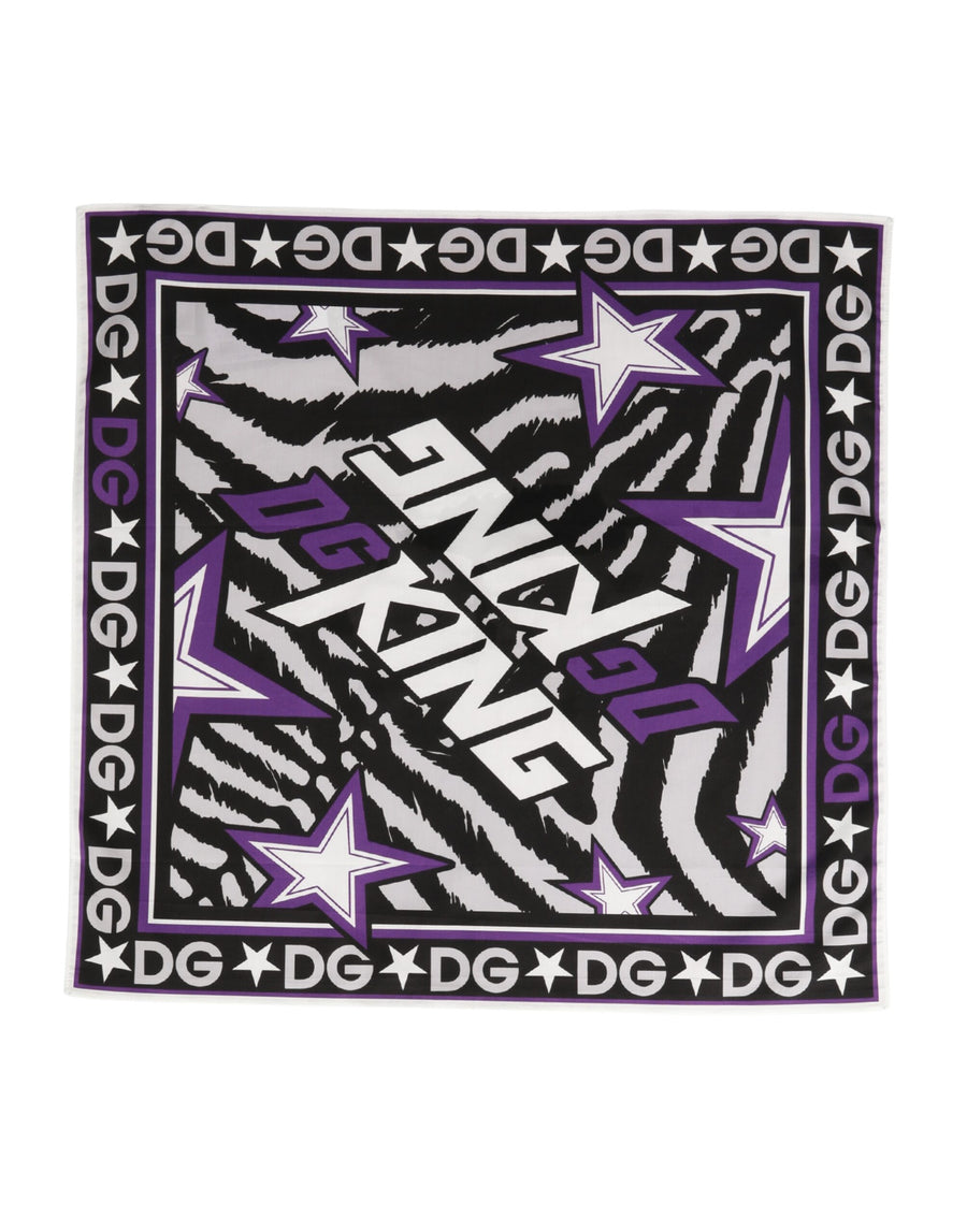 Dolce & Gabbana Schwarzer Lila DG King Baumwoll-Foulard Schal 51cm x 49,5cm