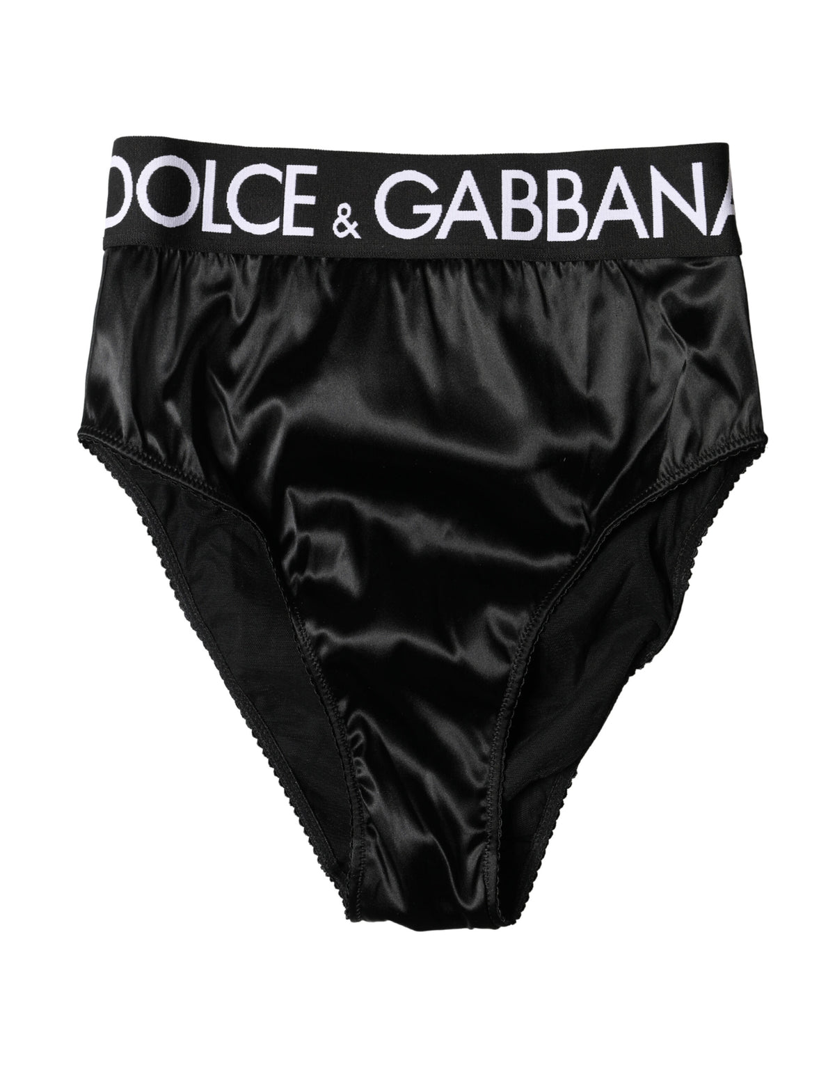 Dolce & Gabbana Schwarzer Slip aus Satin mit hohem Bund und Logo für Damen