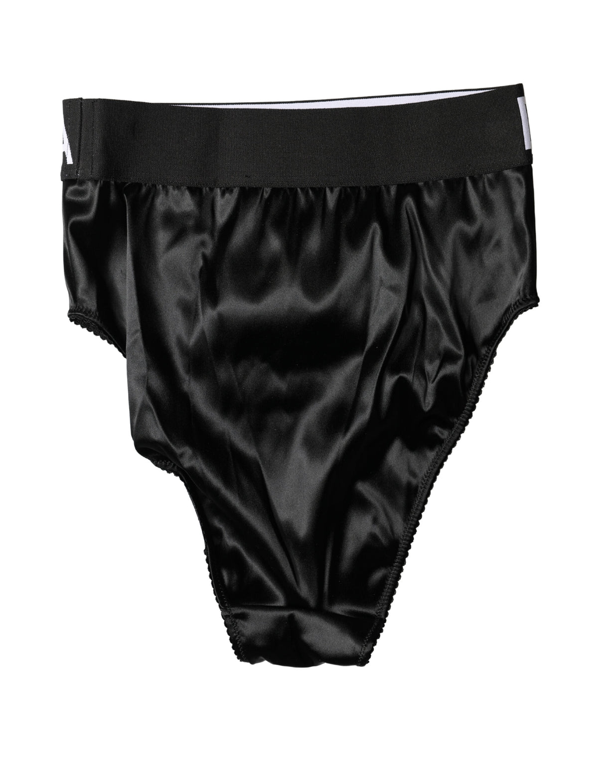 Dolce & Gabbana Schwarzer Slip aus Satin mit hohem Bund und Logo für Damen