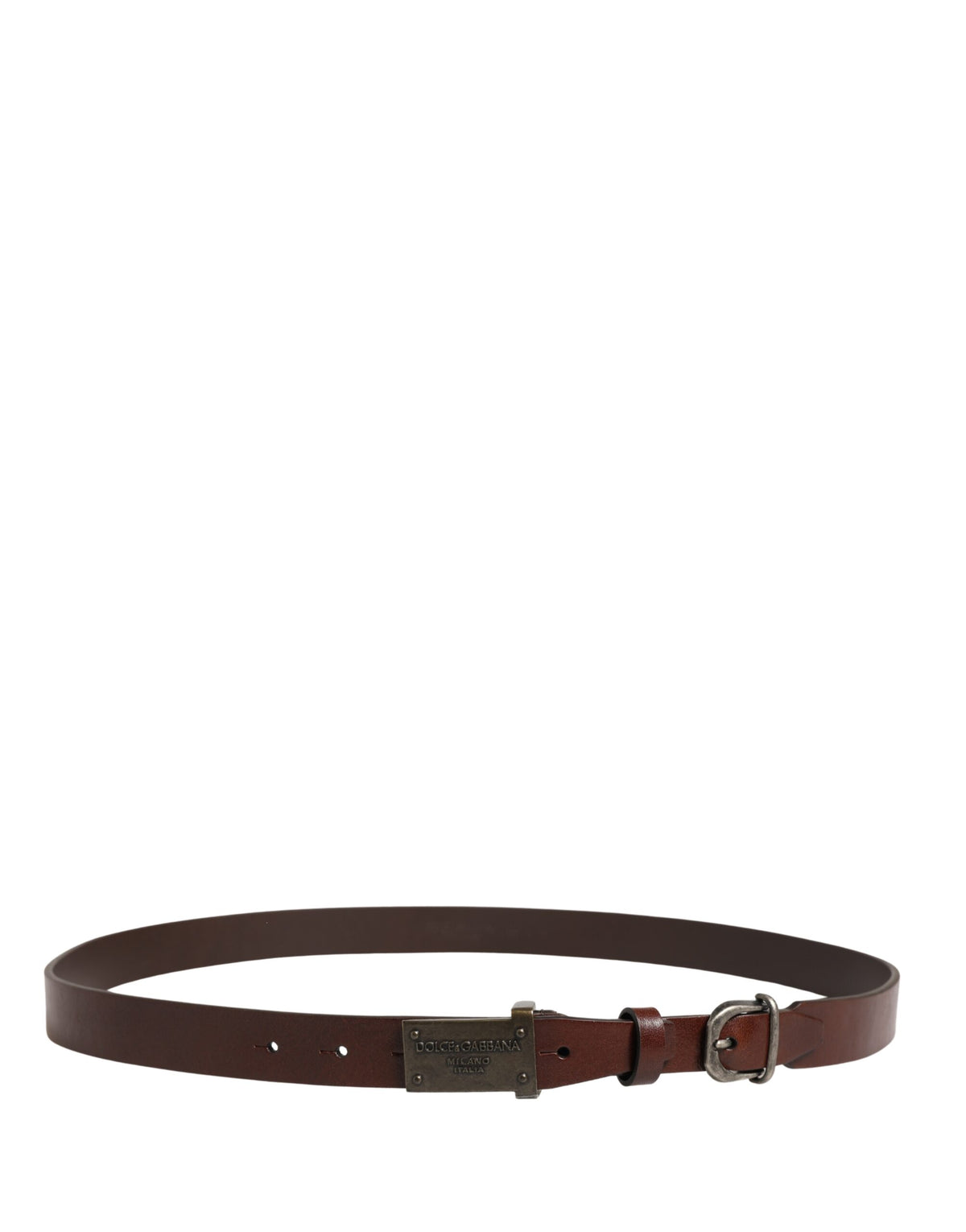 Dolce & Gabbana Men's Brown Leather Belt with Logo and Metal Buckle