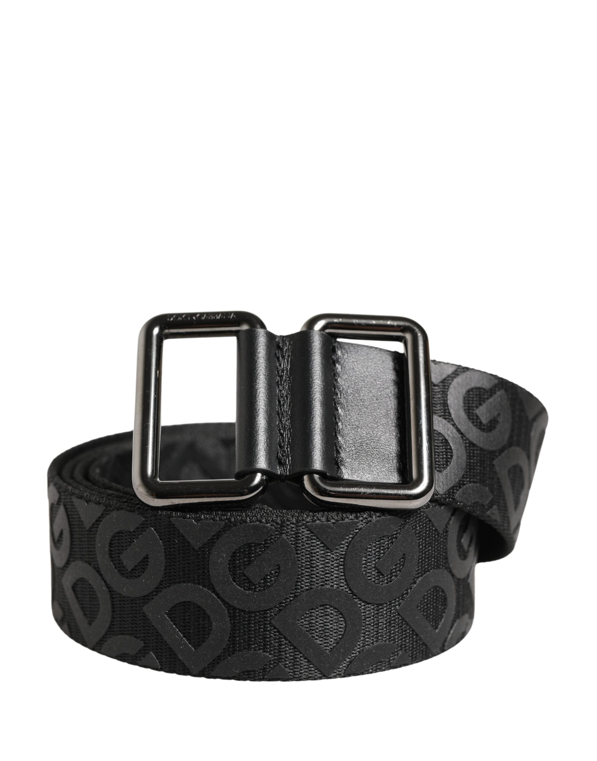 Dolce & Gabbana Schwarzer Gürtel mit Logo-Monogramm und silberner Metallschnalle