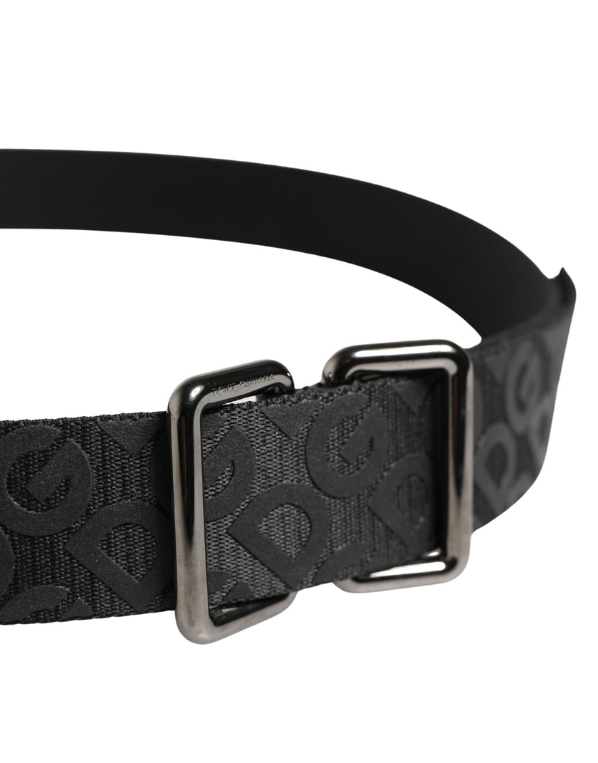 Dolce & Gabbana Schwarzer Gürtel mit Logo-Monogramm und silberner Metallschnalle