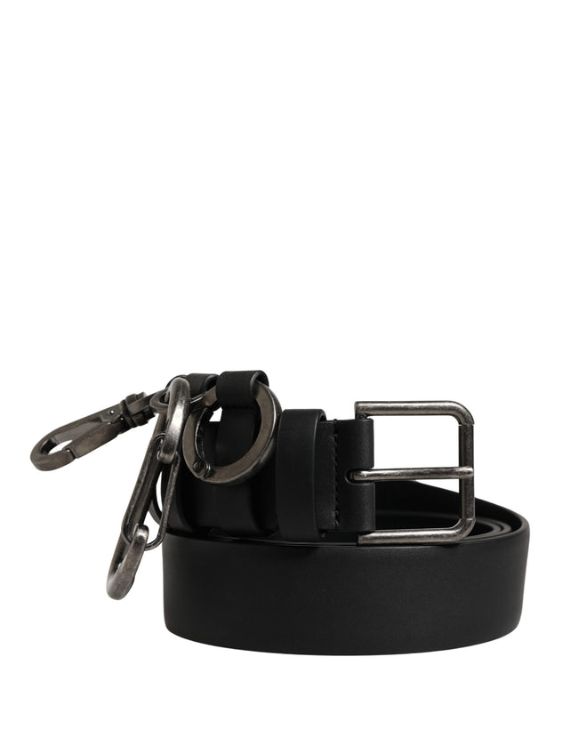 Dolce & Gabbana Black Calfskin Belt with Silver Metal Buckle