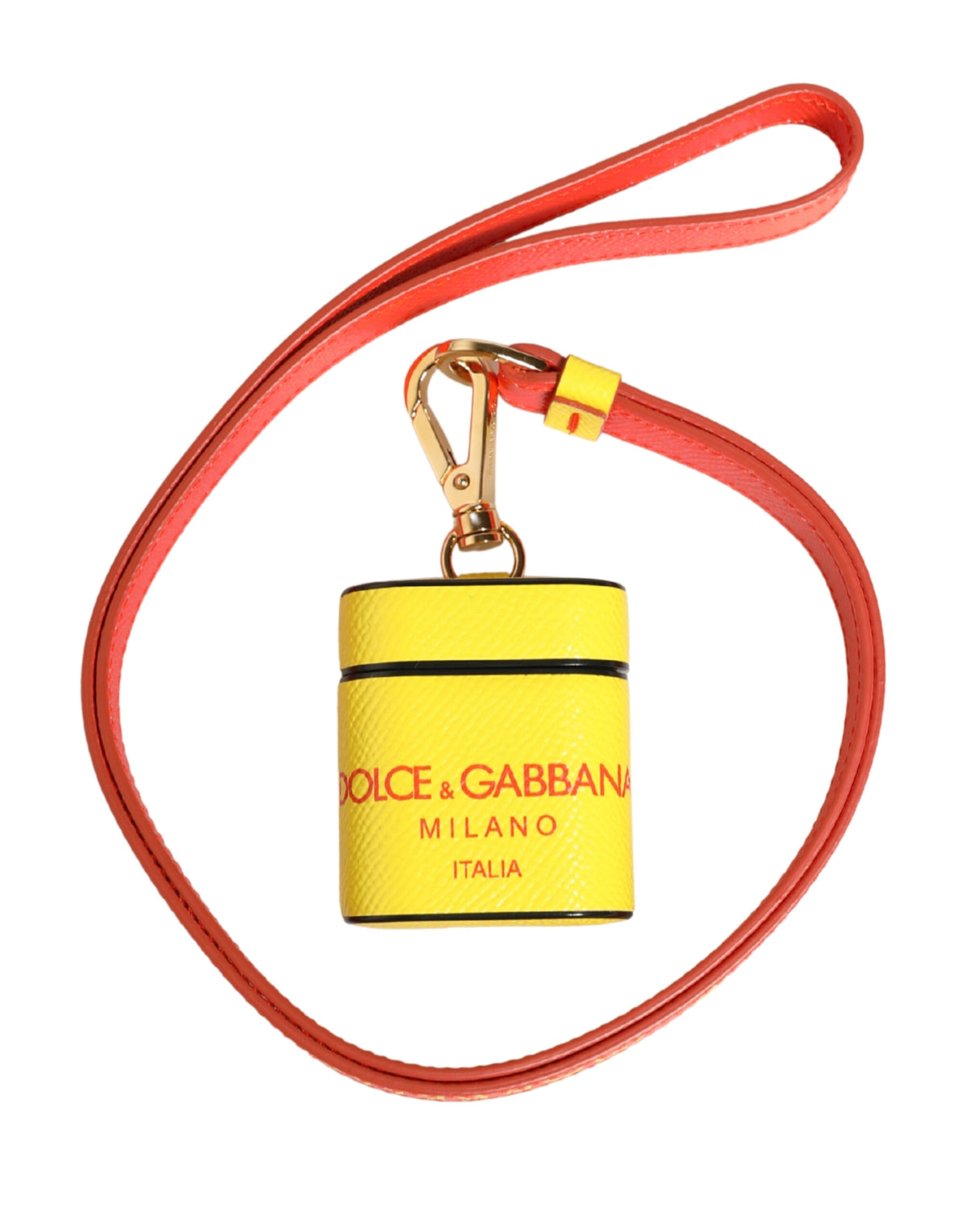 Dolce & Gabbana Gelbe Kalbsleder Logo Flip Holder Strap Airpods Hülle