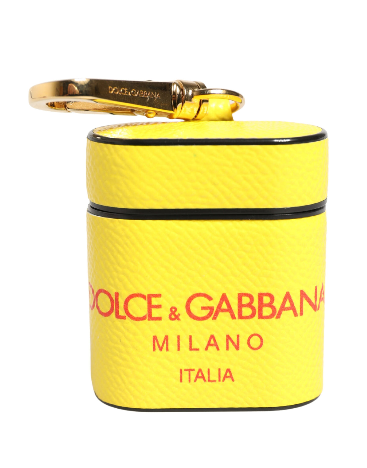 Dolce & Gabbana Gelbe Kalbsleder Logo Flip Holder Strap Airpods Hülle