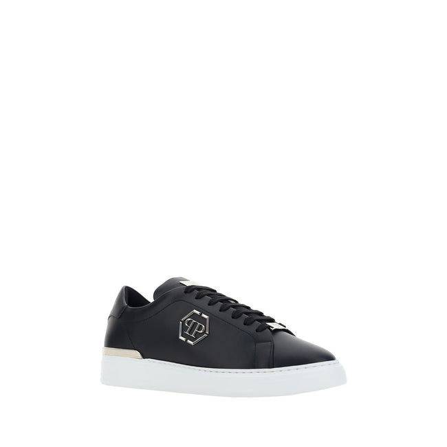 Philipp Plein Schwarze Bos Taurus Kalbsleder Low-Top-Sneaker