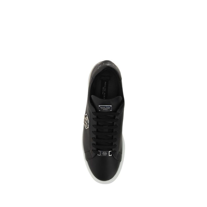Philipp Plein Schwarze Bos Taurus Kalbsleder Low-Top-Sneaker