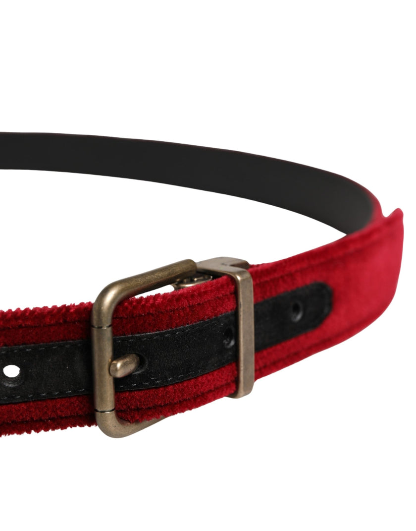 Dolce & Gabbana Herren Gürtel aus burgunderrotem Samt und Baumwolle mit Metallschnalle
