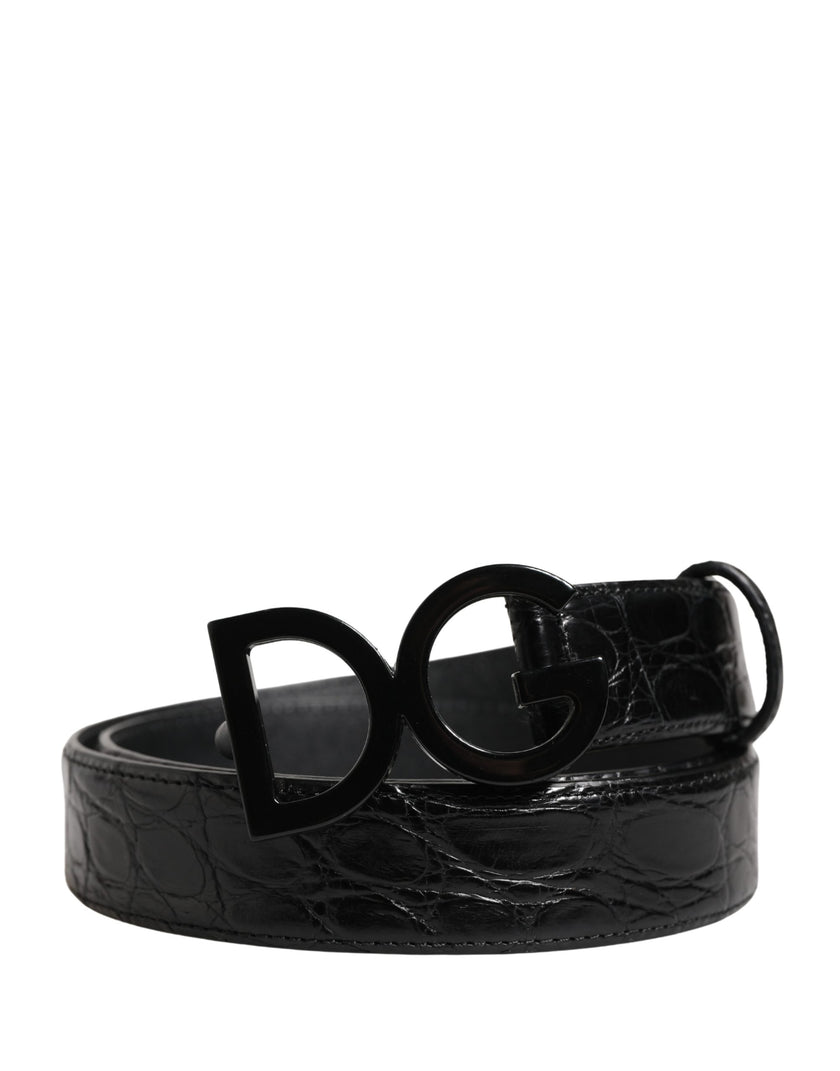 Dolce & Gabbana Herren Gürtel aus schwarzem exotischem Leder mit Logo-Schnalle