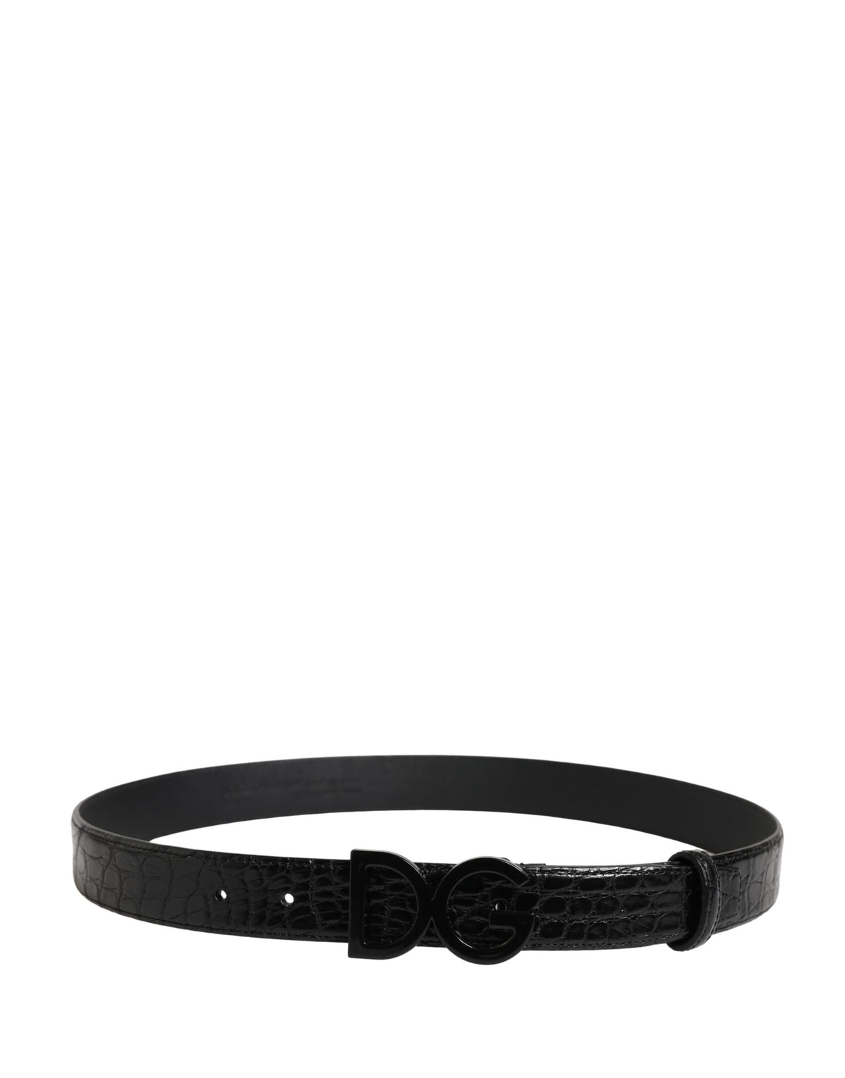 Dolce & Gabbana Men's Black Exotic Leather Belt with Logo Buckle