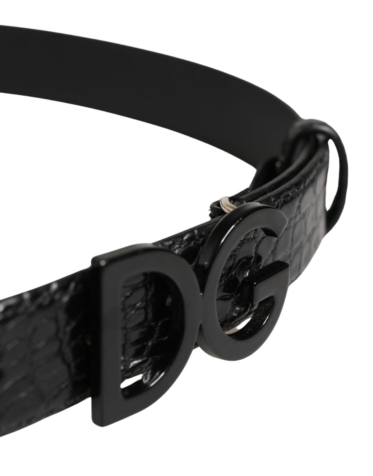 Dolce & Gabbana Men's Black Exotic Leather Belt with Logo Buckle