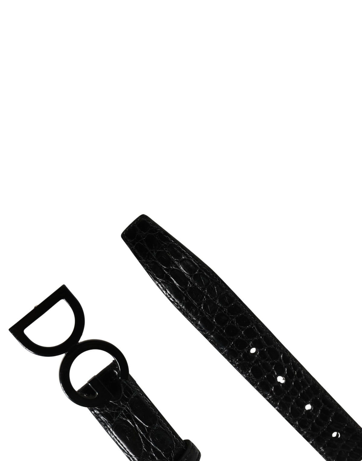 Dolce & Gabbana Men's Black Exotic Leather Belt with Logo Buckle