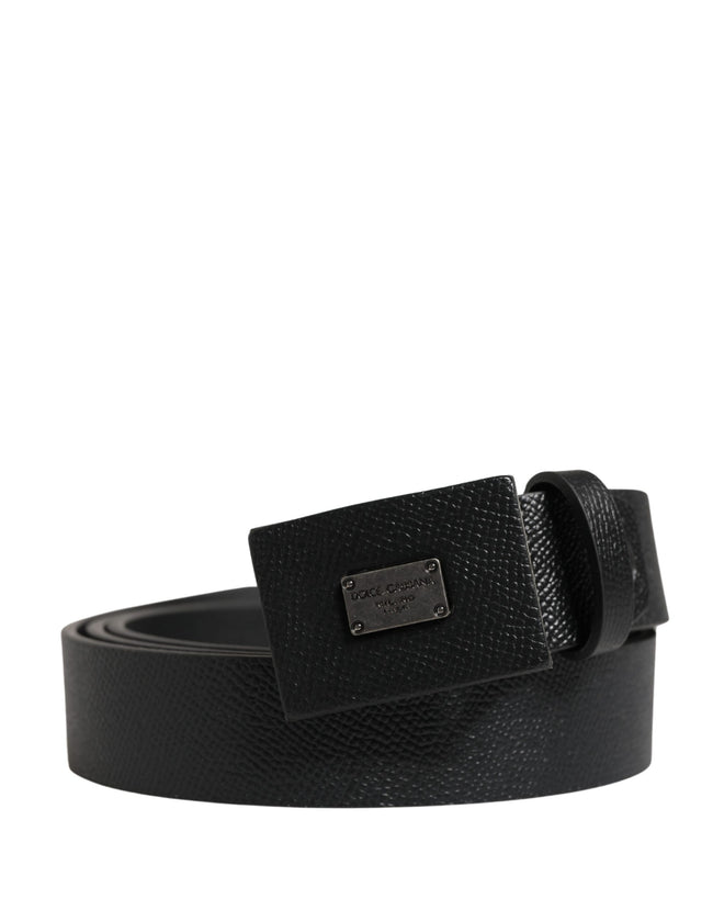 Dolce & Gabbana Herren-Gürtel aus schwarzem Kalbsleder mit quadratischer Schnalle
