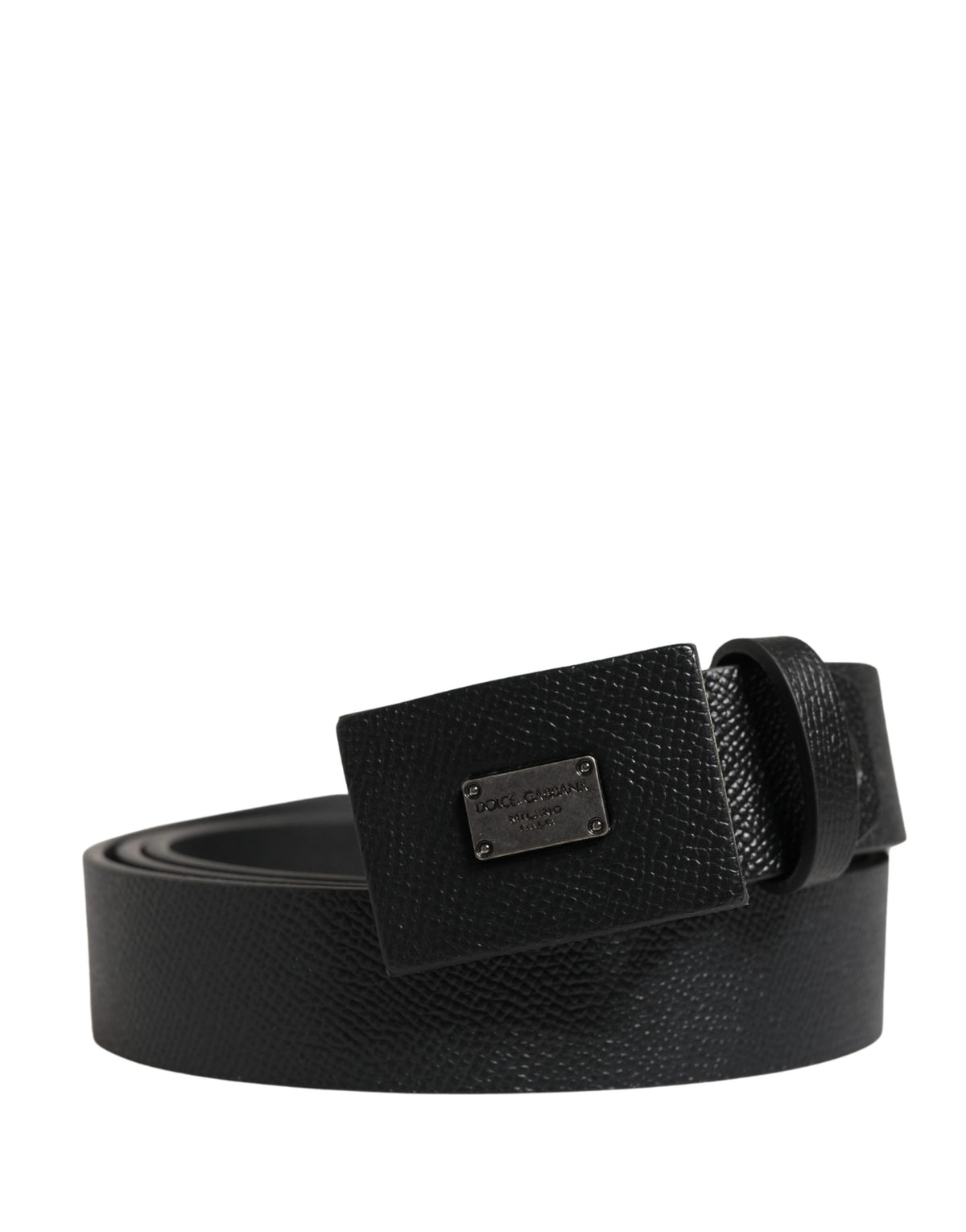 Dolce & Gabbana Men's Black Calfskin Belt with Square Buckle