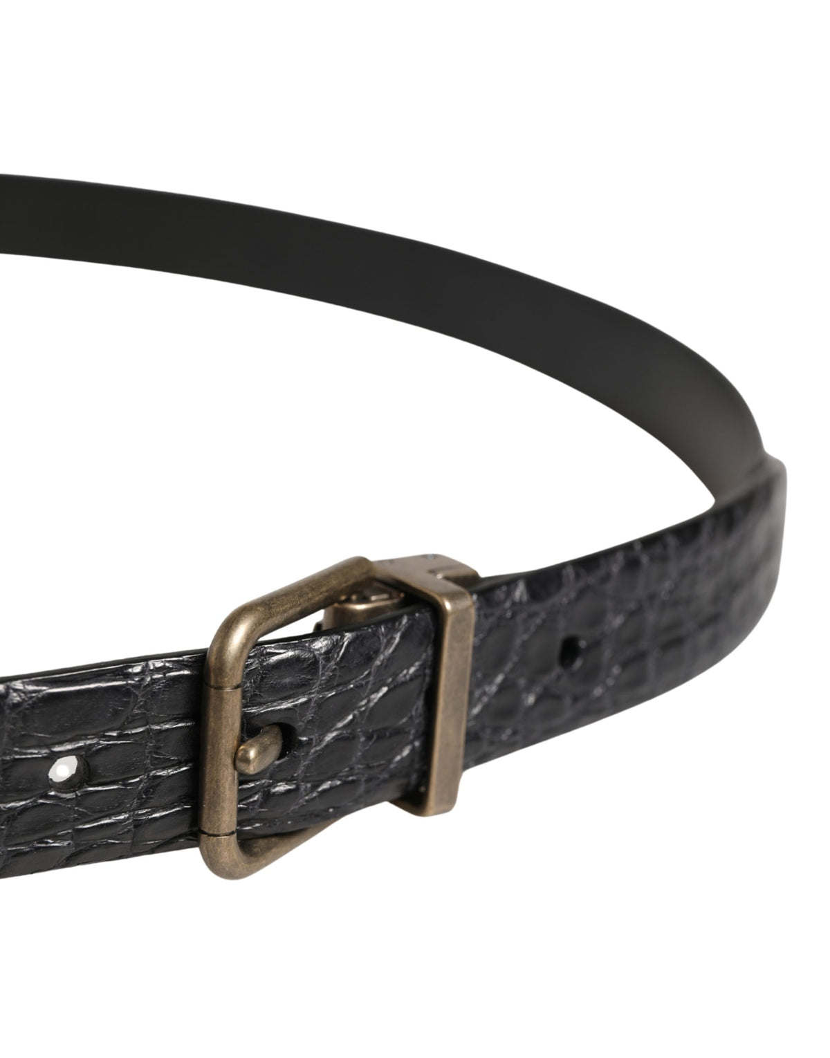 Dolce & Gabbana Men's Black Exotic Leather Belt with Metal Buckle