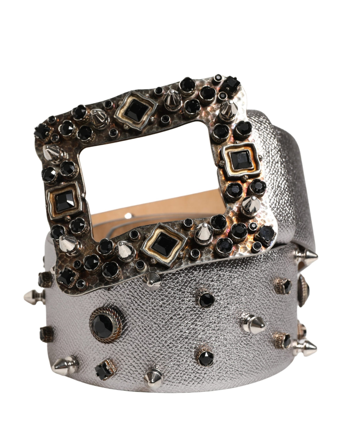 Dolce & Gabbana silver leather belt with crystal metal buckle