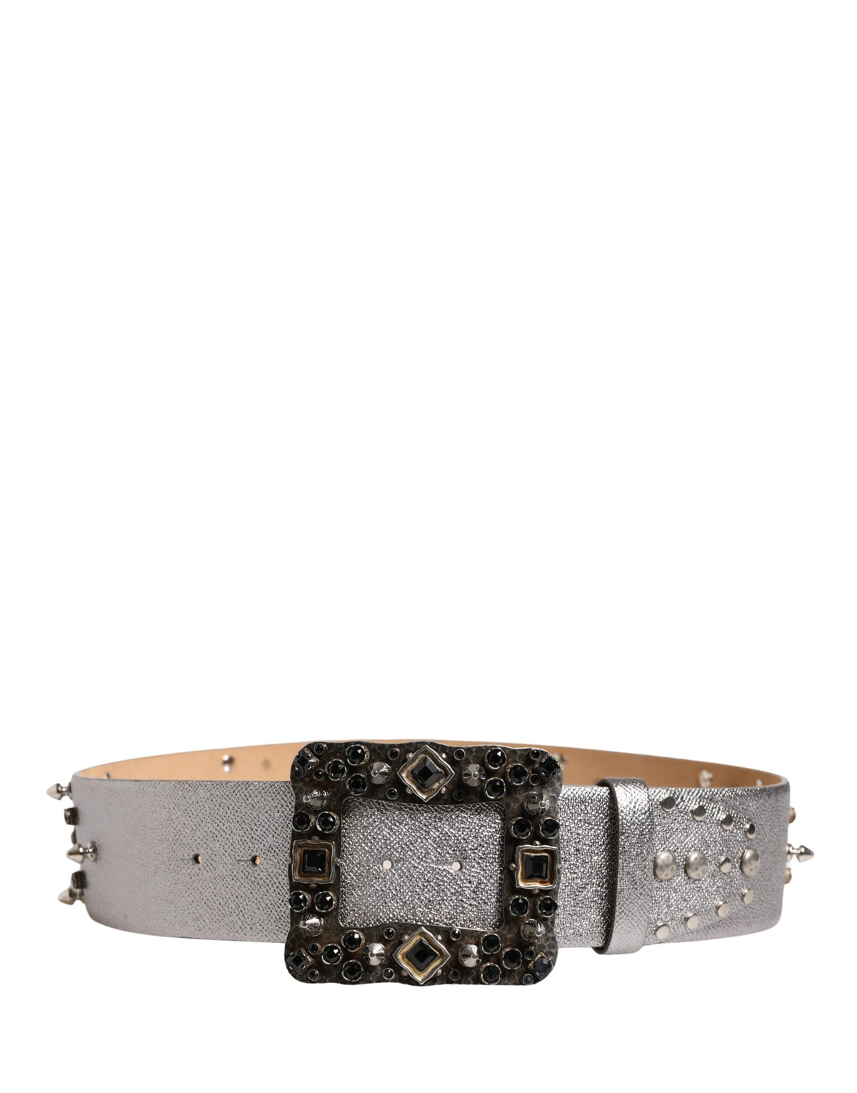 Dolce & Gabbana silver leather belt with crystal metal buckle