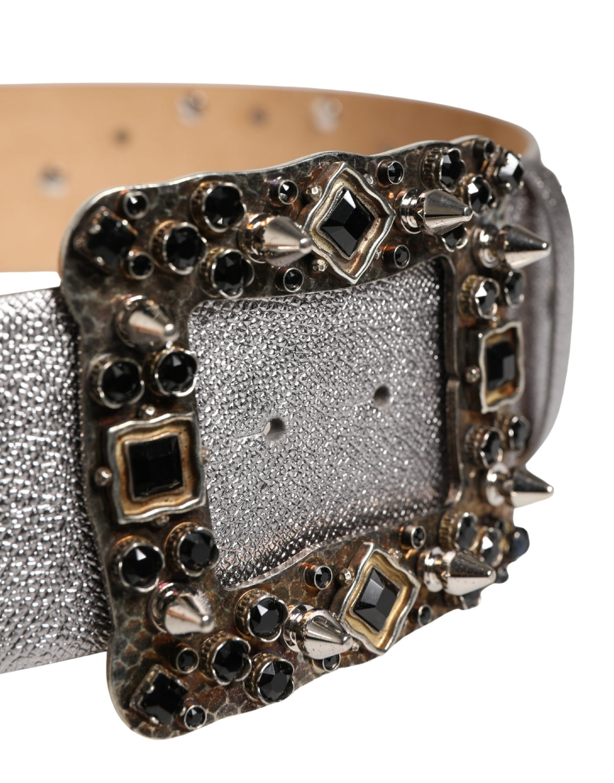 Dolce & Gabbana silver leather belt with crystal metal buckle