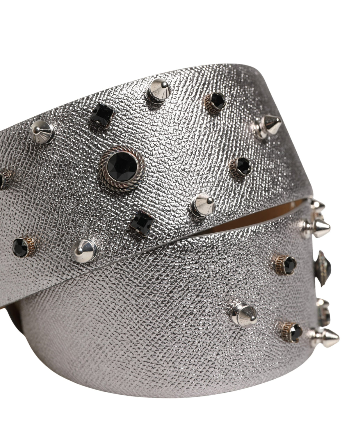 Dolce & Gabbana silver leather belt with crystal metal buckle