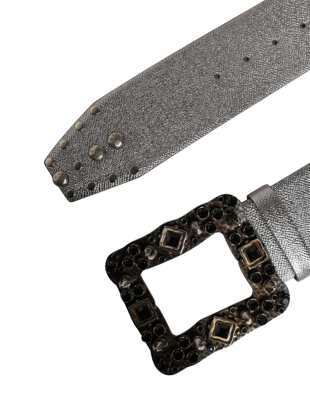 Dolce & Gabbana silver leather belt with crystal metal buckle