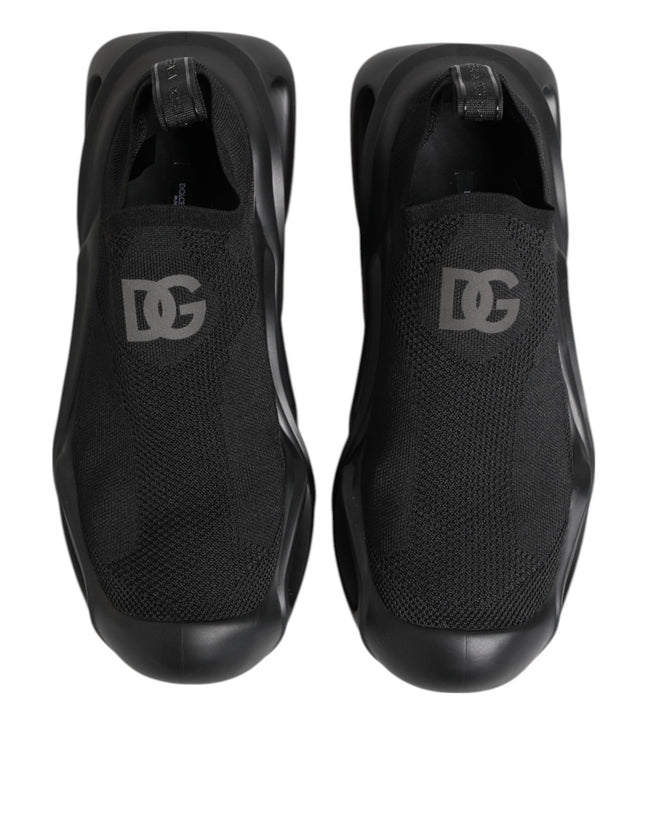 Dolce & Gabbana Schwarze Slip-On Wave Low-Top Sneaker Schuhe