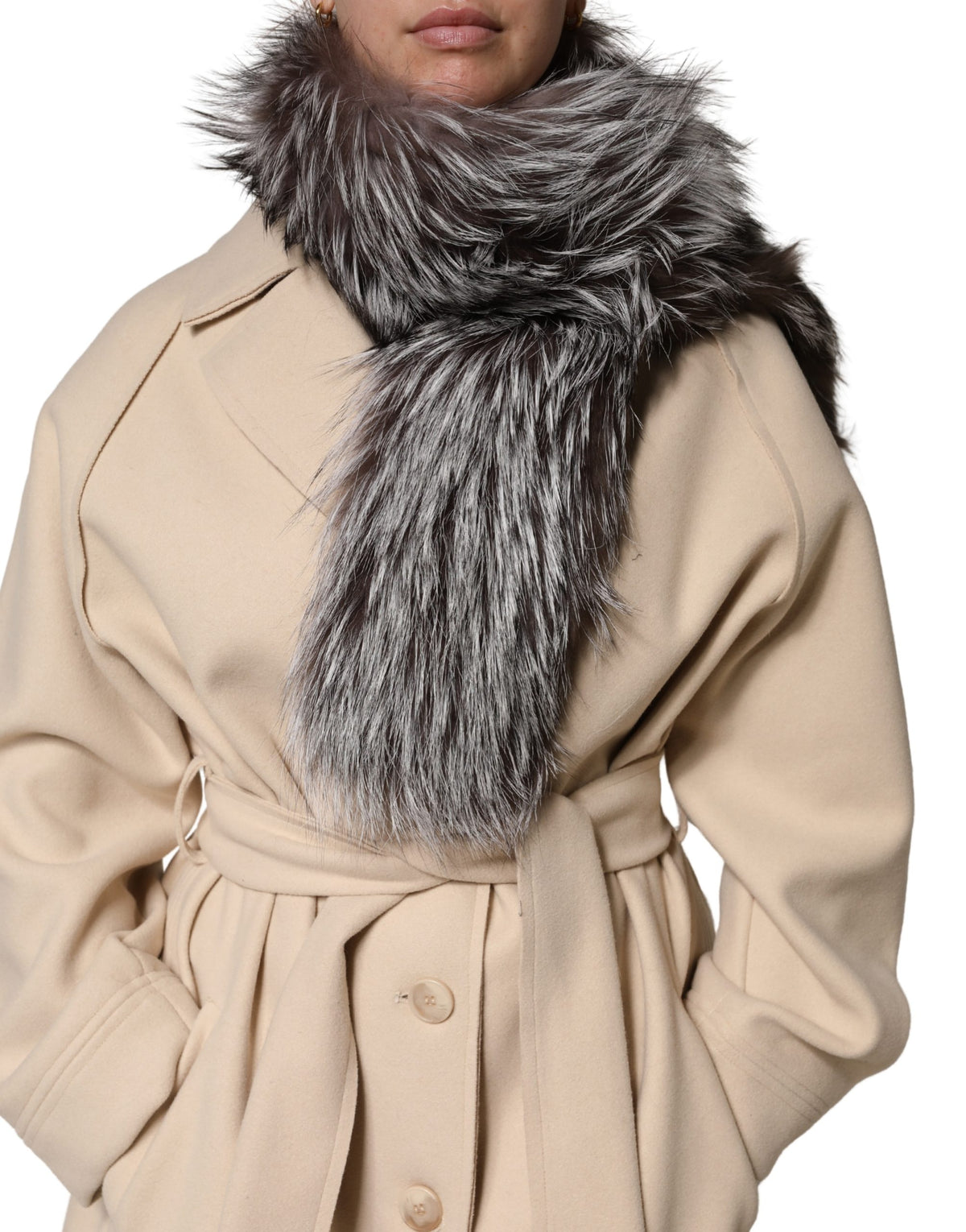 Dolce & Gabbana Grey Fox Fur Neck Wrap Warmer Winter Scarf