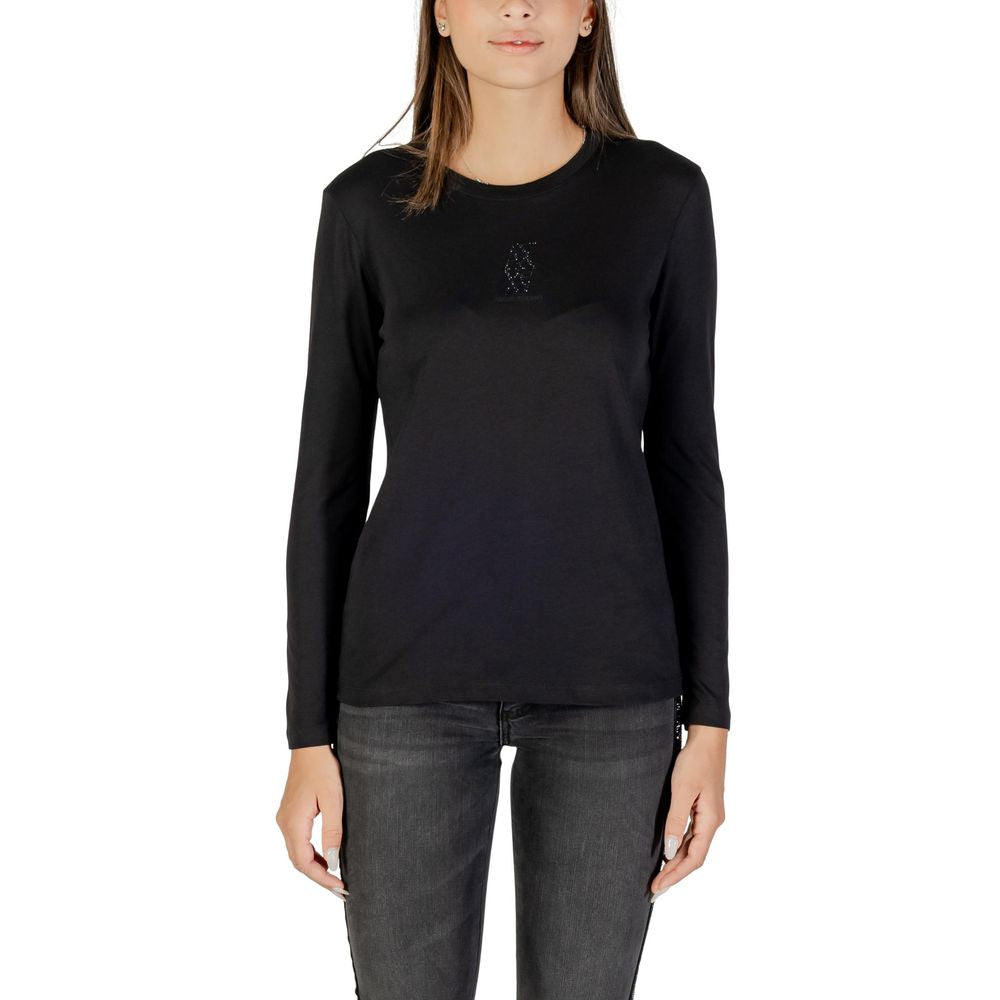 Armani Exchange Schwarzes Langarm-T-Shirt aus Baumwolle