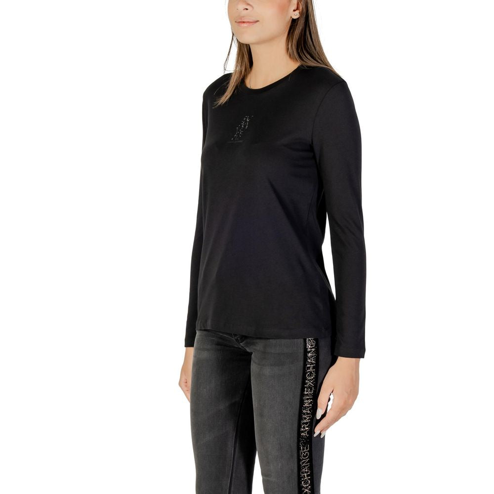 Armani Exchange Schwarzes Langarm-T-Shirt aus Baumwolle