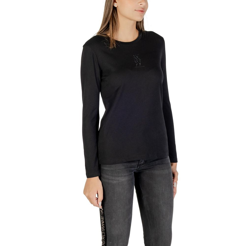 Armani Exchange Schwarzes Langarm-T-Shirt aus Baumwolle