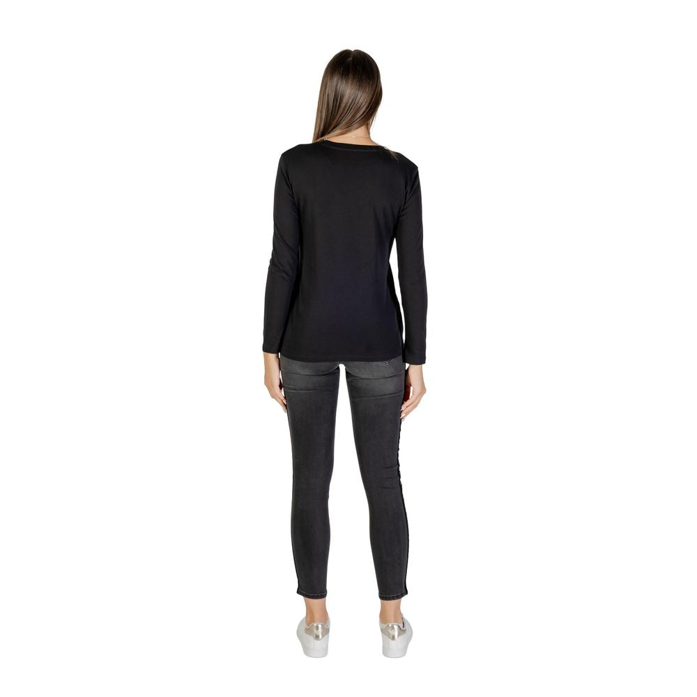 Armani Exchange Schwarzes Langarm-T-Shirt aus Baumwolle