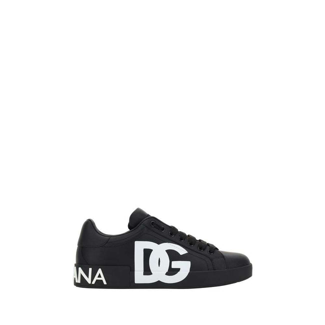 Dolce Gabbana Schwarze Bos Taurus Kalbsleder Low-Top Sneaker mit Monogramm und Schnürverschluss