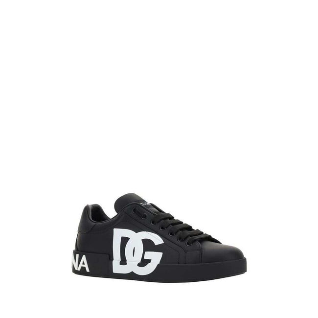 Dolce & Gabbana Schwarze Bos Taurus Kalbsleder Low-Top-Sneaker
