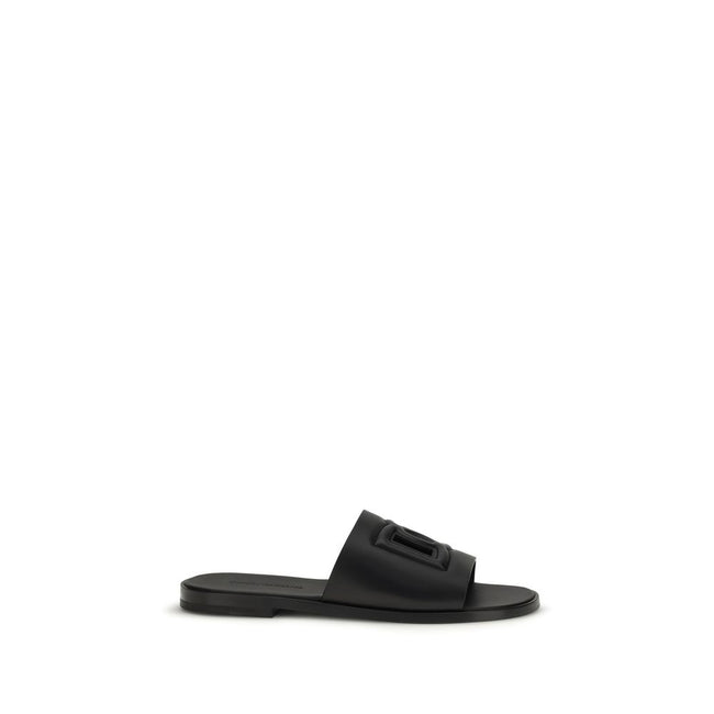 Dolce & Gabbana Schwarze Sandalen aus Kalbsleder Bos Taurus