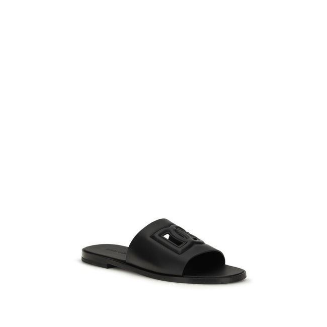 Dolce & Gabbana Schwarze Sandalen aus Kalbsleder Bos Taurus
