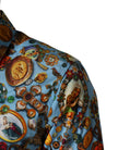 Dolce & Gabbana Blaues Baumwollhemd mit Schmuck-Print und GOLD-Knopfleiste