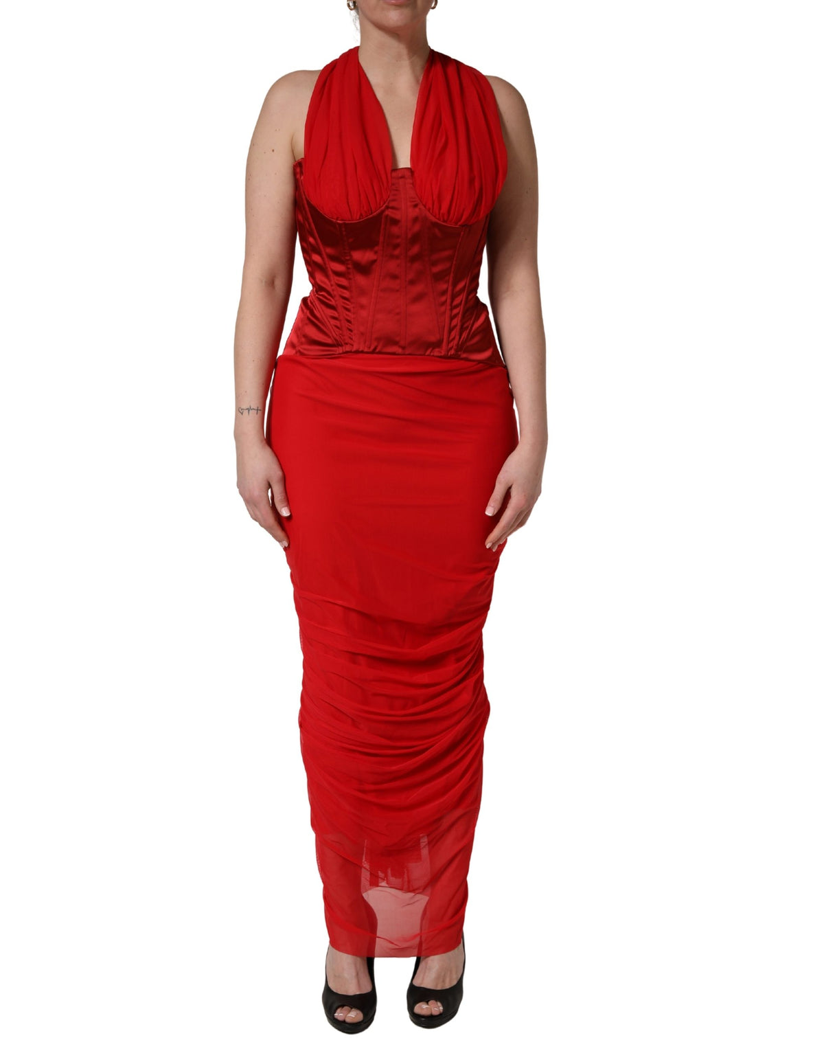 Dolce & Gabbana Red Halterneck Sleeveless Corset Dress