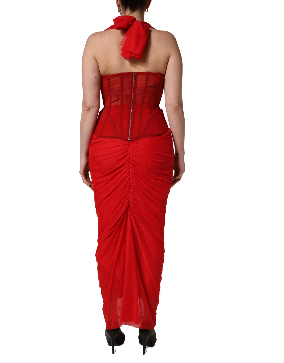 Dolce & Gabbana Red Halterneck Sleeveless Corset Dress