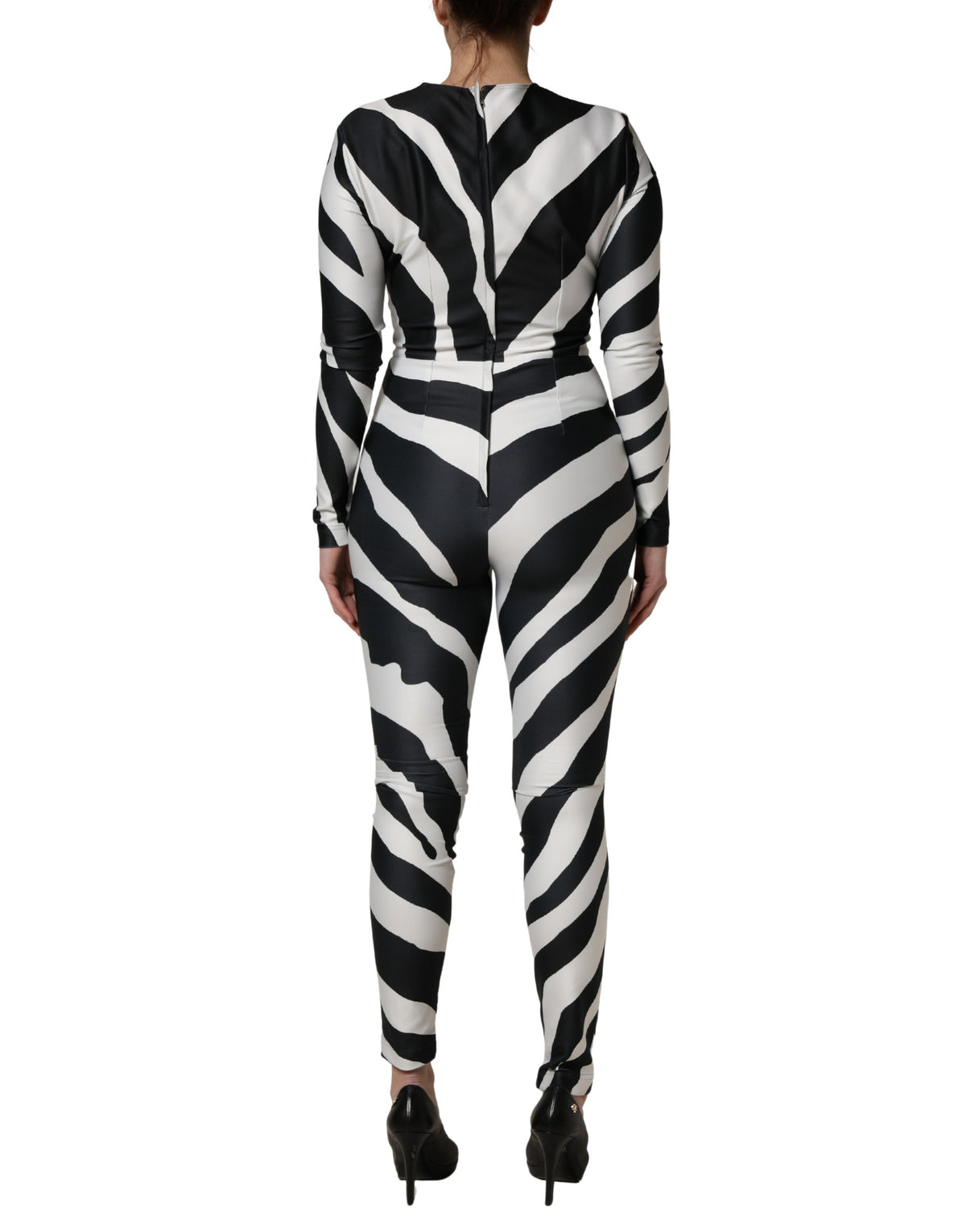 Dolce & Gabbana Schwarz-weißer Polyester-Jumpsuit mit Zebramuster