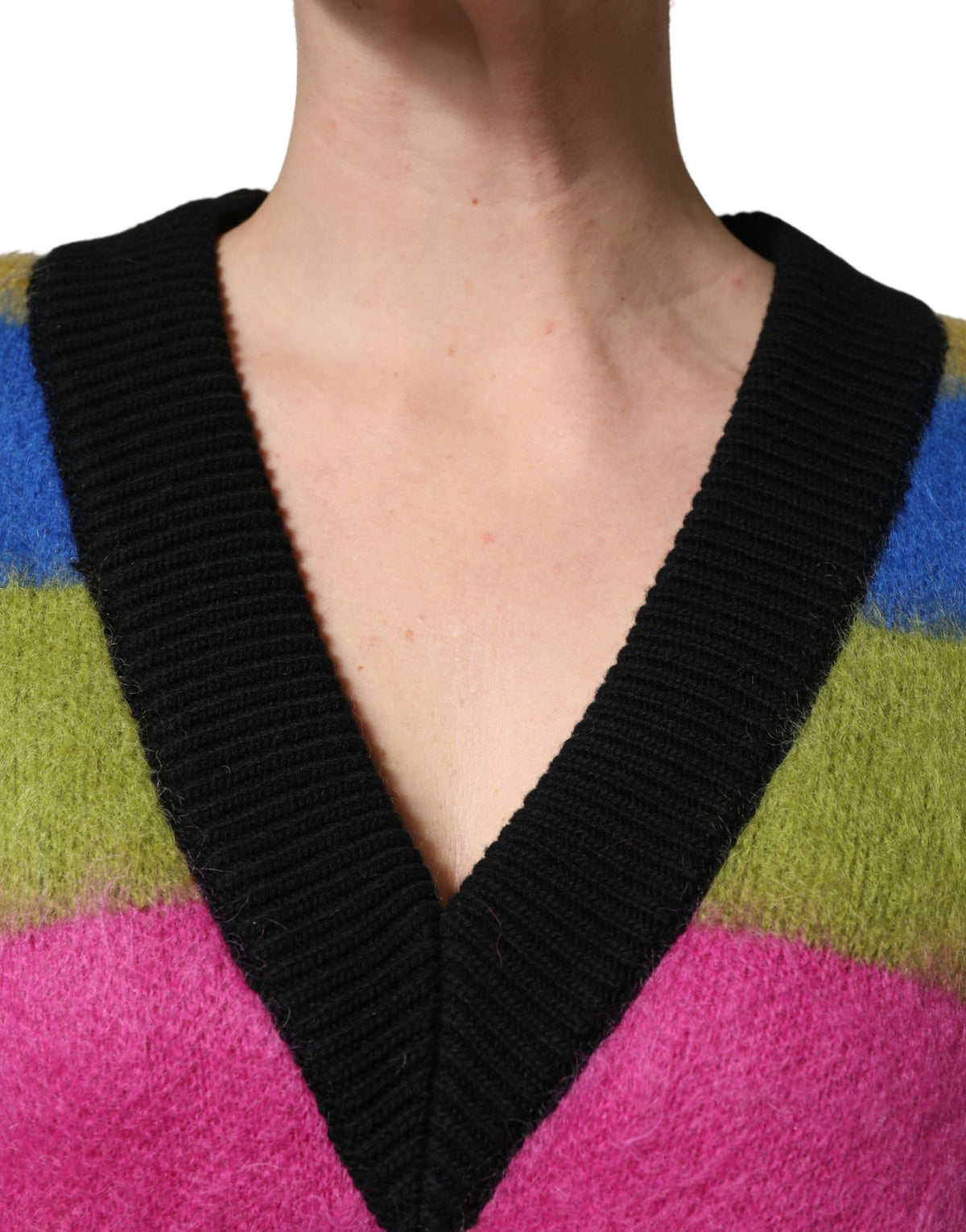 Dolce & Gabbana Mehrfarbiger Pullover mit V-Ausschnitt und Streifen