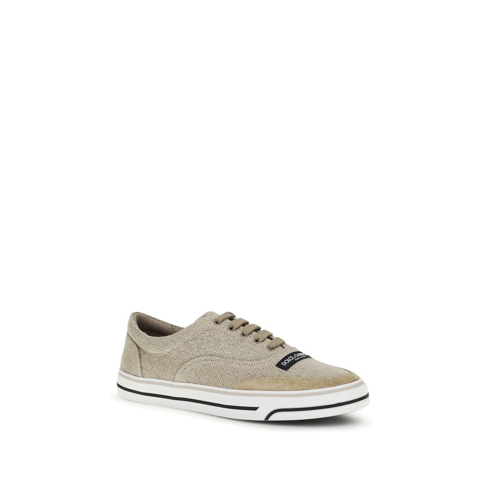 Dolce & Gabbana Beige Linen Low-Top Sneakers