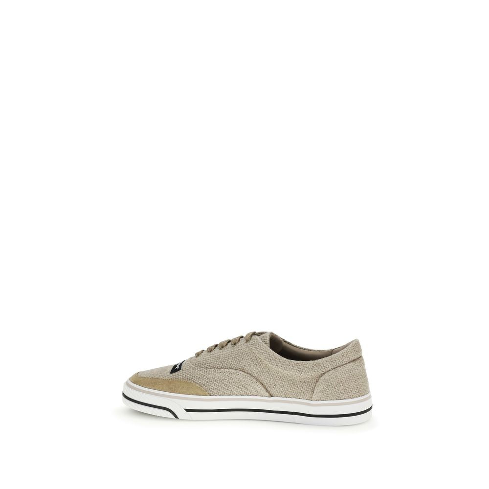 Dolce & Gabbana Beige Linen Low-Top Sneakers