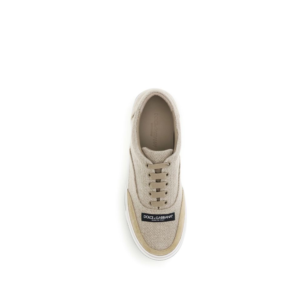 Dolce & Gabbana Beige Linen Low-Top Sneakers