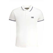 Cavalli Class Bianco men's cotton polo shirt with embroidered logo and three-button placket