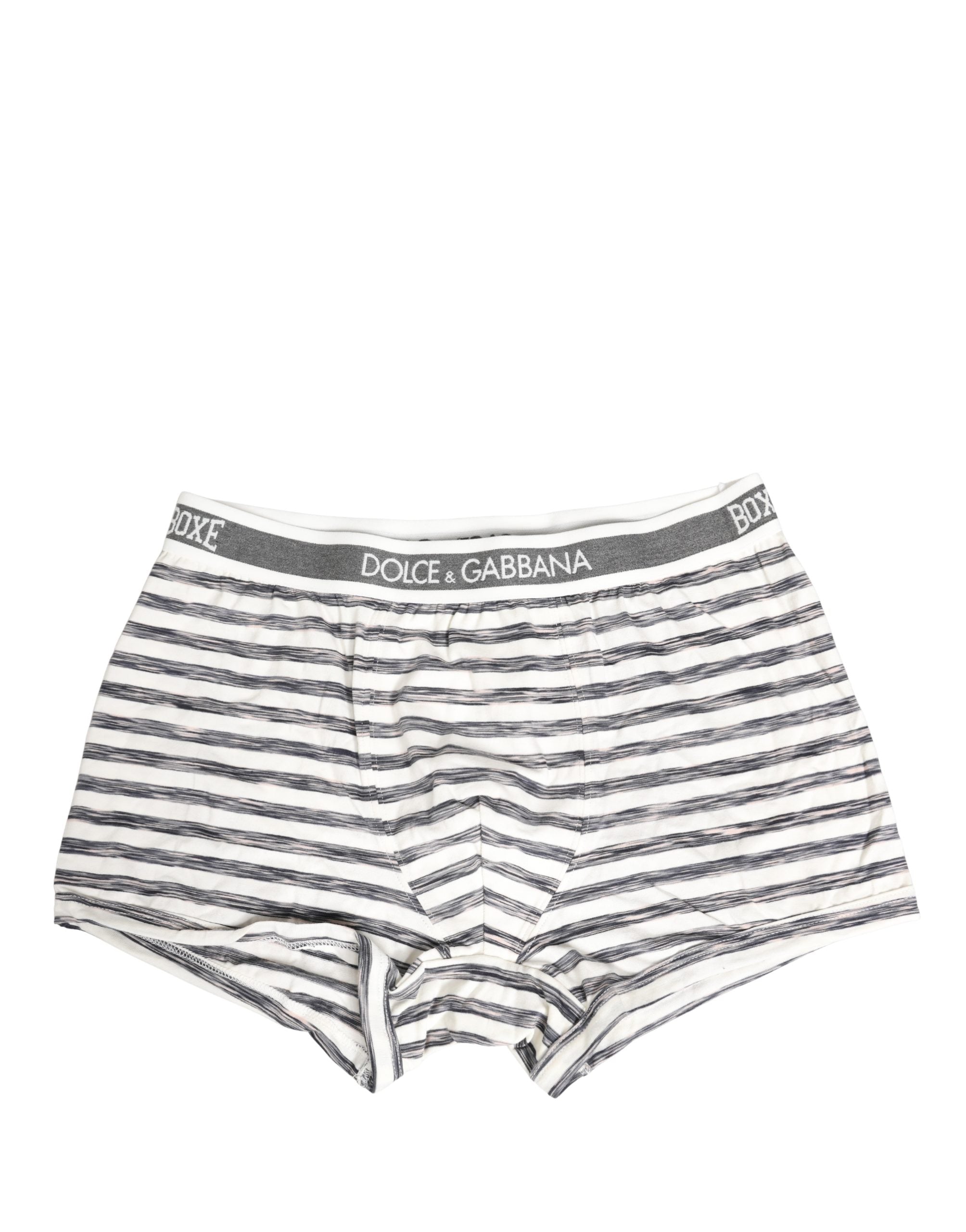 Dolce & Gabbana Herren-Boxershorts in Grau-Weiß gestreift, Regular Fit